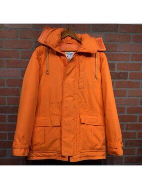 Vintage Trophy Club High Viz Orange Hunting Jacket L Hooded Insulated Pockets